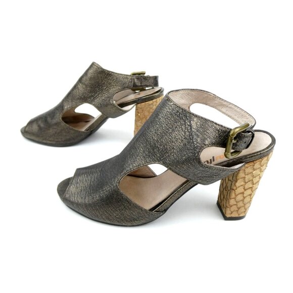 Farylrobin Womens Metallic Peep Toe Block Heels W/ Buckle Closure Size 8 - Picture 4 of 15